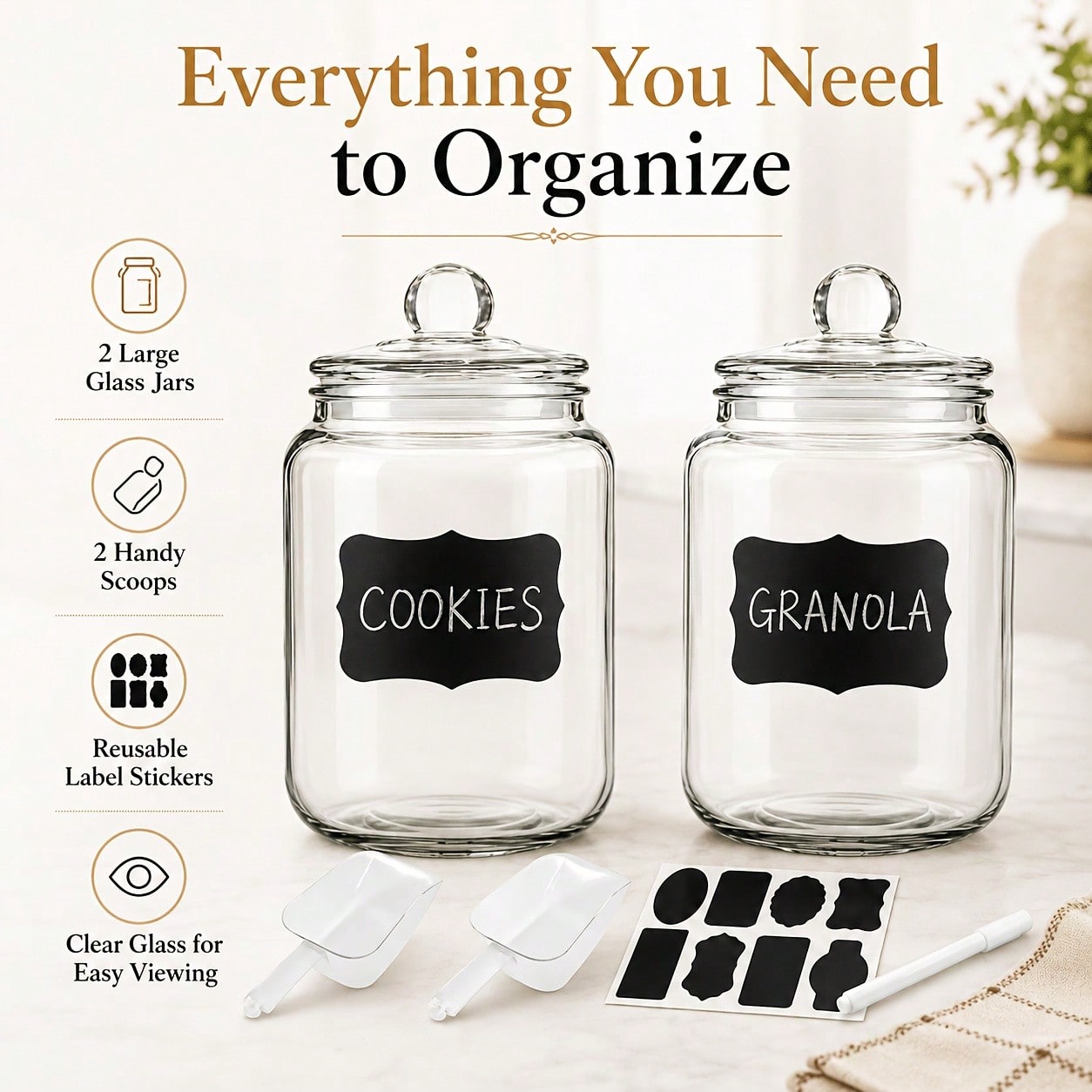 2-Piece Set Of Glass Storage J - Food Snacks Label 评论和价格