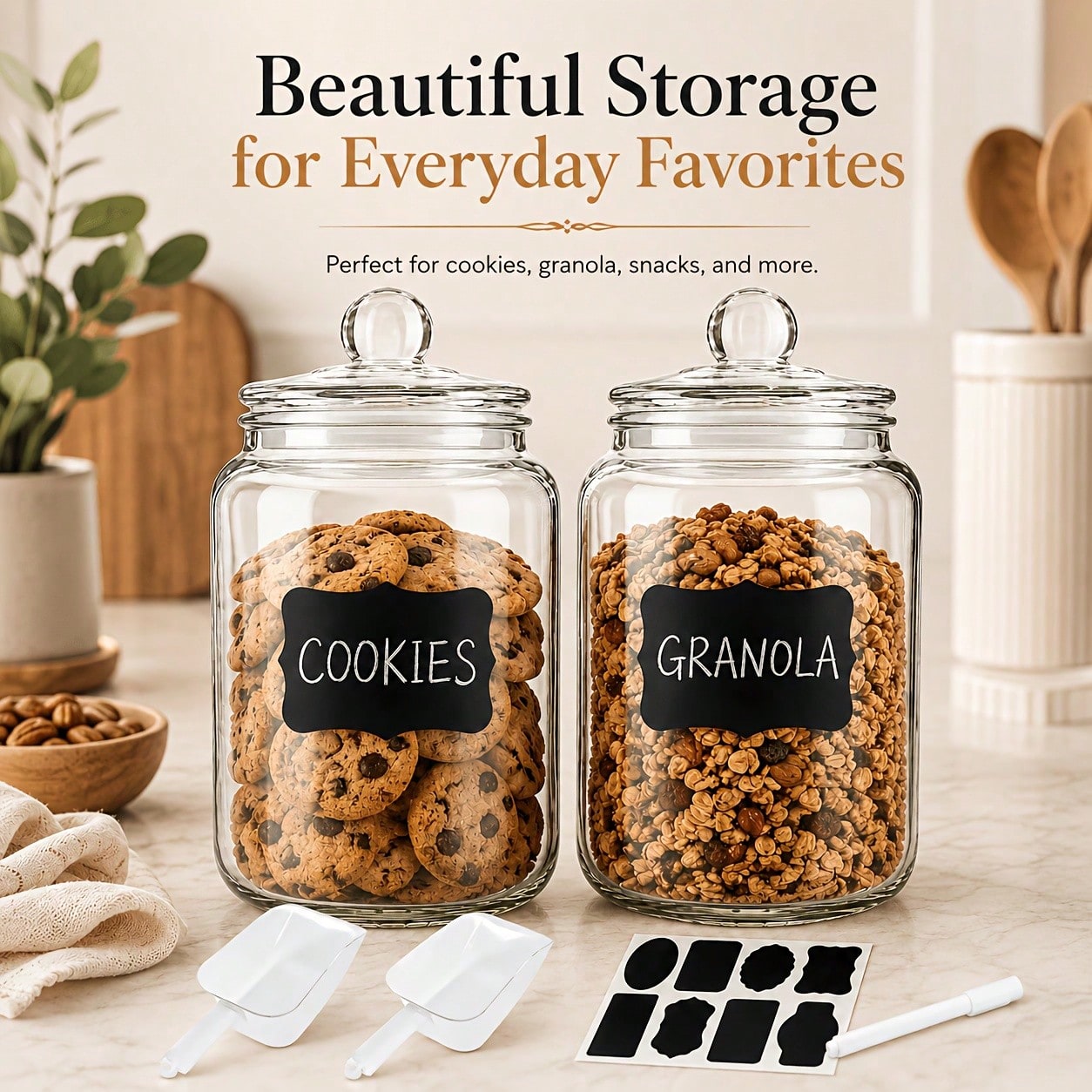 2-Piece Set Of Glass Storage J - Food Snacks Label 评论和价格