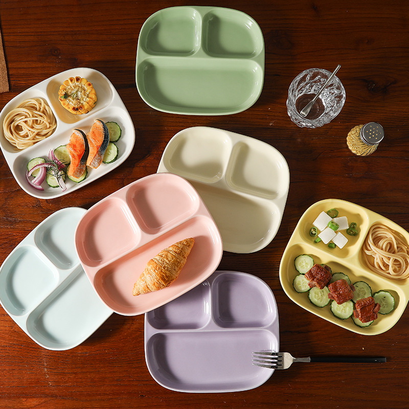 Triple Grid Ceramic Divided Pl - Food Snacks For Weight Loss 评论和价格