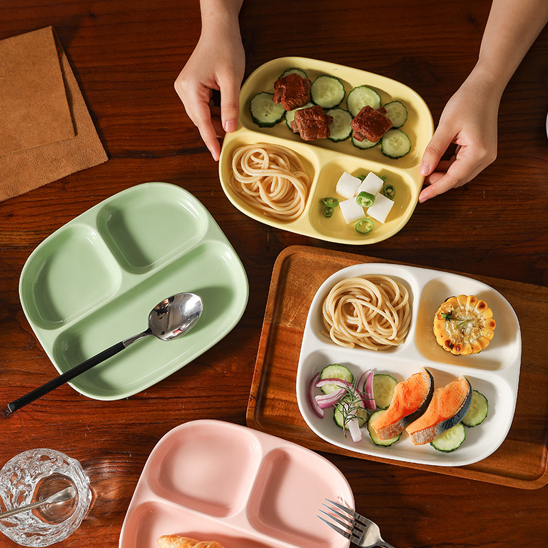 Triple Grid Ceramic Divided Pl - Food Snacks For Weight Loss 评论和价格